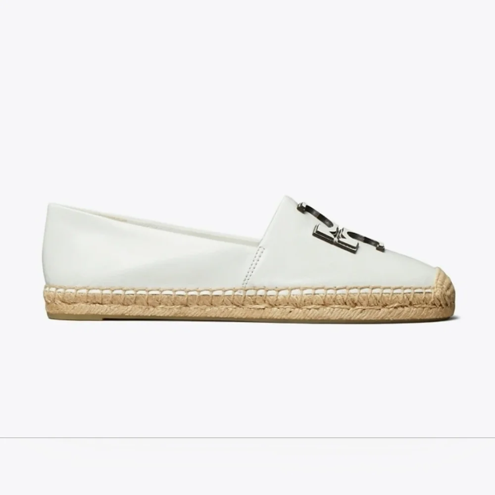 Tory Burch Ines Leather Espadrille with White Logo 8.5